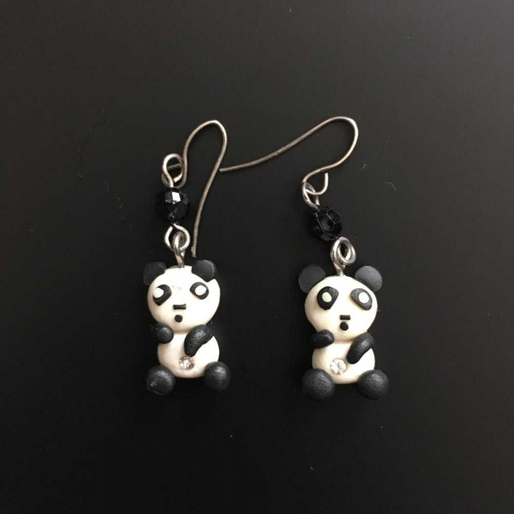 Dangly clay panda earrings